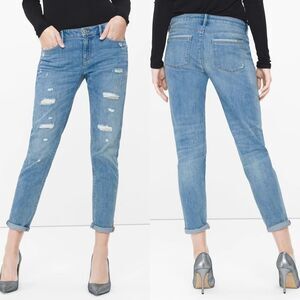 WHITE House Black Market Distructed Chain Girlfriend Jeans 8